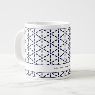 Navy Blue Geometric Pattern on White Large Coffee Mug