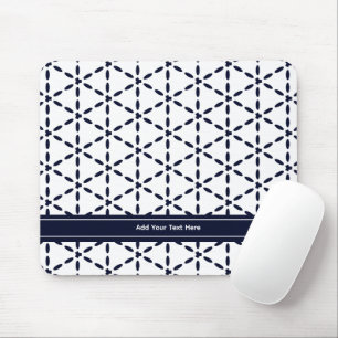 Navy Blue Geometric Pattern on White Mouse Pad