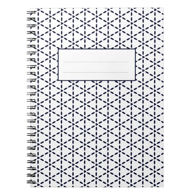 Navy Blue Geometric Pattern on White Notebook (Front)