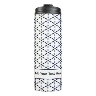 Navy Blue Geometric Pattern on White Thermal Tumbler