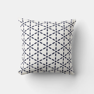 Navy Blue Geometric Pattern on White Throw Pillow