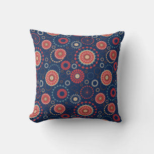 Navy Blue Geometric Pattern Throw Pillow 