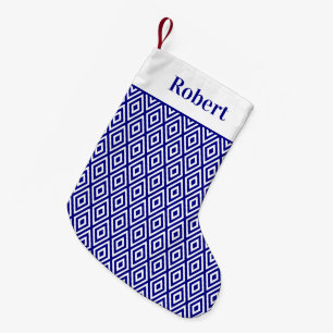Navy Blue Geometric Pattern with Name Small Christmas Stocking