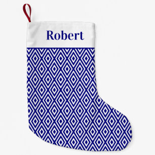 Navy Blue Geometric Pattern with Name Small Christmas Stocking