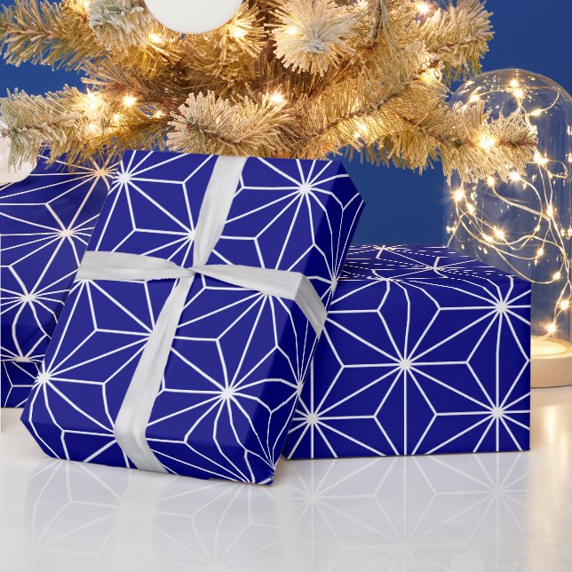 Navy Blue Geometric Pattern Wrapping Paper (Holidays)