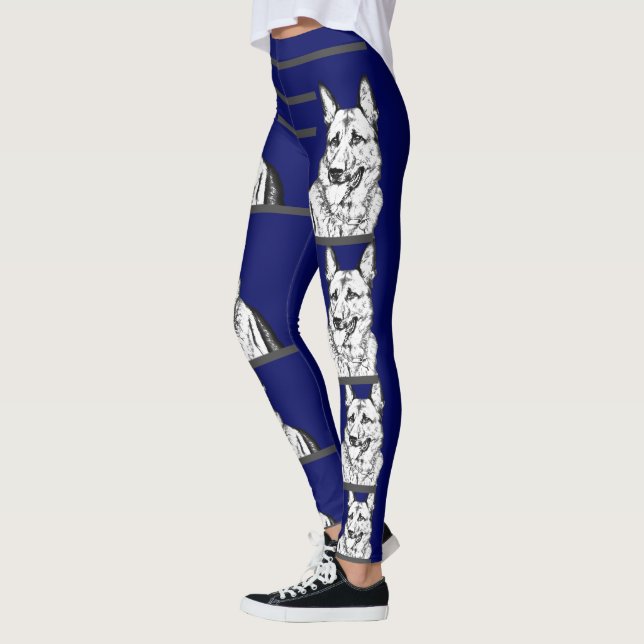 Navy Blue German Shepherd Dog Leggings (Left)