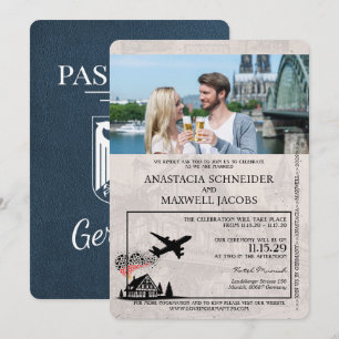 Navy Blue Germany Passport Wedding Invitation