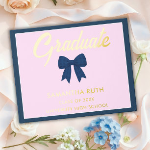 Navy Blue Gingham Bow Graduation Party Guest Book