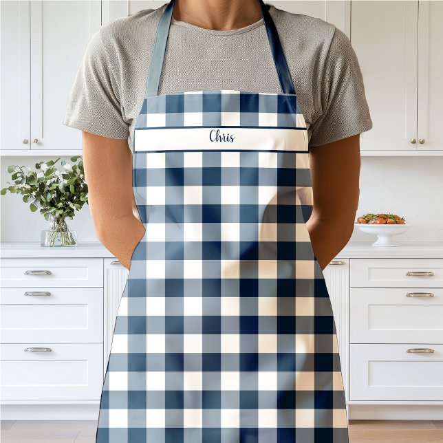 Navy Blue Gingham Check Apron (Gingham Check Navy Apron)