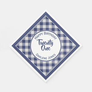 Navy Blue Gingham Checks Pattern Birthday Party Napkin