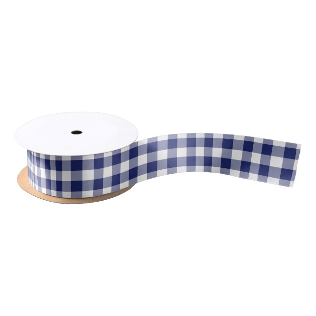 Navy Blue Gingham Checks Pattern Satin Ribbon (Spool)