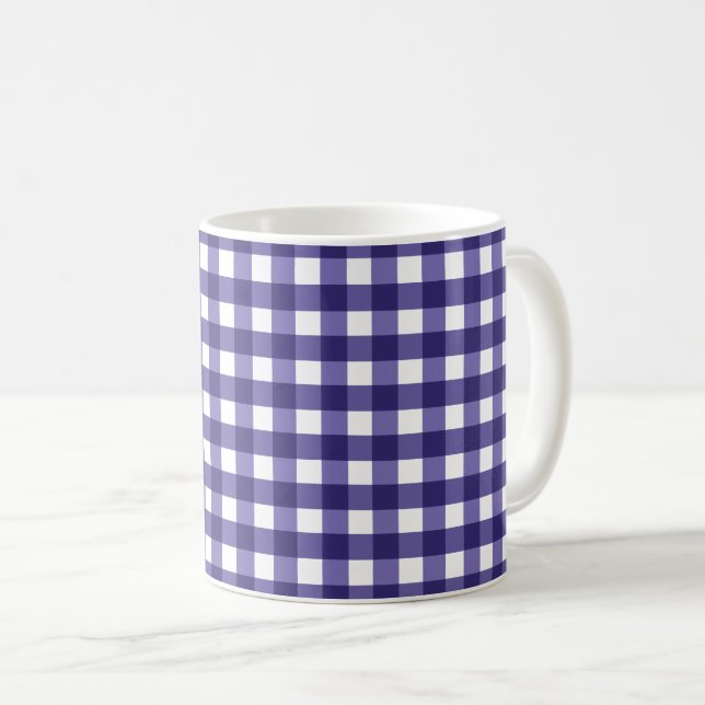 Navy blue gingham coffee mug (Front Right)