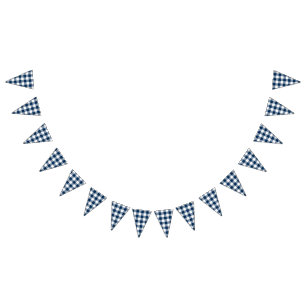 Navy Blue Gingham Country Wedding Bunting Flags
