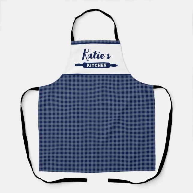 Navy Blue Gingham Custom Apron (Front)