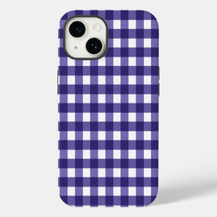 Navy blue gingham iPhone 14 case