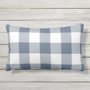 Navy Blue Gingham Pattern Chequered Lumbar Pillow