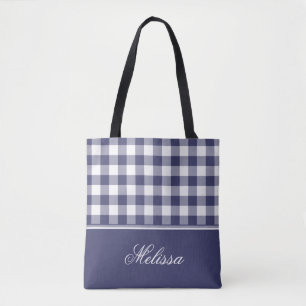 Navy Blue Gingham   Personalized Tote Bag
