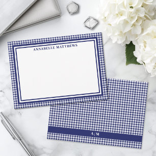 Navy Blue Gingham Plaid Personalized Card