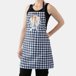 Navy Blue Gingham Utensils Cooking Bakery Apron