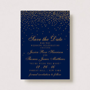 Navy Blue & Glam Gold Confetti Save The Date