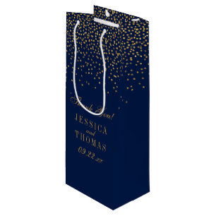Navy Blue & Glam Gold Confetti Wedding Favor Wine Gift Bag