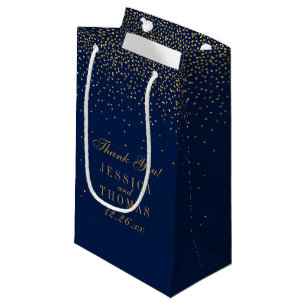 Navy Blue & Glam Gold Confetti Wedding Favour Small Gift Bag
