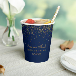 Navy Blue & Glam Gold Confetti Wedding Paper Cups