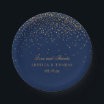 Navy Blue & Glam Gold Confetti Wedding Paper Plate<br><div class="desc">The navy blue & glam gold confetti wedding collection is perfect for any couple planning a romantic wedding celebration. The design features a chic navy blue background with glam gold confetti which is truly stunning and perfect for any special event. The wording incorporates the same gold colour of the design...</div>
