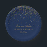 Navy Blue & Glam Gold Confetti Wedding Paper Plate<br><div class="desc">The navy blue & glam gold confetti wedding collection is perfect for any couple planning a romantic wedding celebration. The design features a chic navy blue background with glam gold confetti which is truly stunning and perfect for any special event. The wording incorporates the same gold colour of the design...</div>