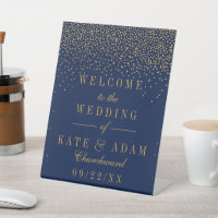 Navy Blue & Glam Gold Confetti Wedding Welcome