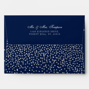 Navy Blue & Glam Silver Confetti Wedding Envelope