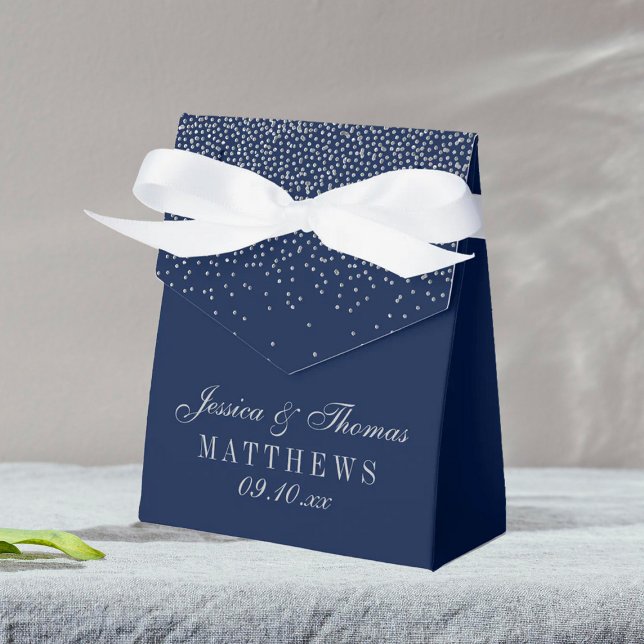 Navy Blue & Glam Silver Confetti Wedding Favor Box (Creator Uploaded)