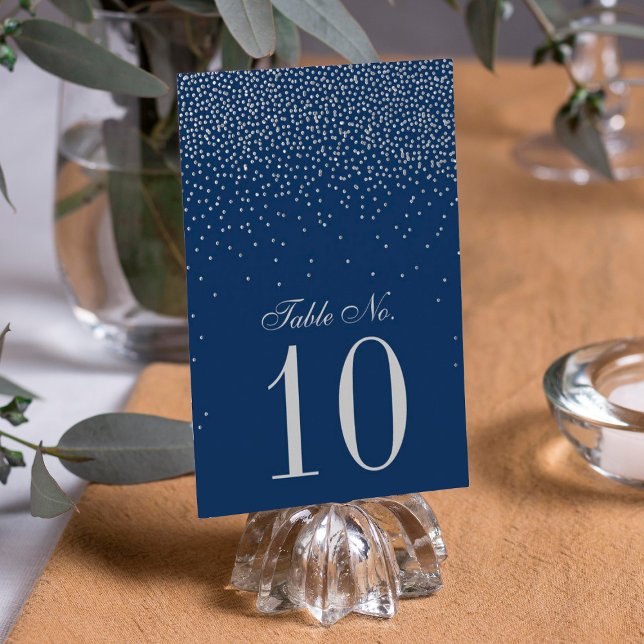 Navy Blue & Glam Silver Confetti Wedding Invitation (Creator Uploaded)