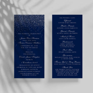 Navy Blue & Glam Silver Confetti Wedding Program