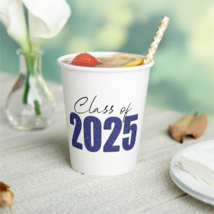 Navy Blue Glitter Class of 2025 Paper Cups