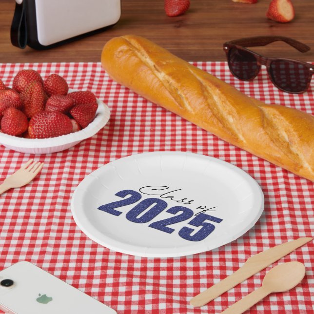 Navy Blue Glitter Class of 2025 Paper Plate (Picnic)