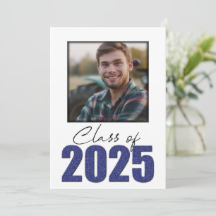 Navy Blue Glitter Class of 2025 Photo Open House Invitation