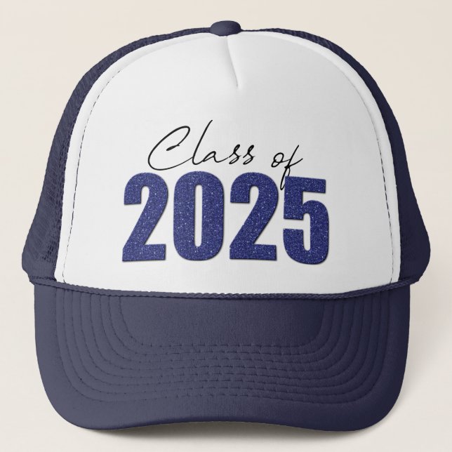 Navy Blue Glitter Class of 2025 Trucker Hat (Front)
