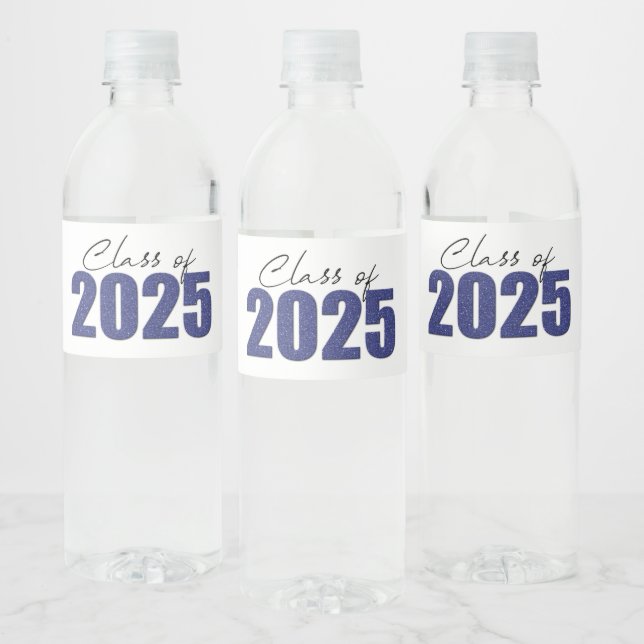 Navy Blue Glitter Class of 2025 Water Bottle Label (Bottles)
