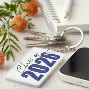 Navy Blue Glitter Class of 2026 Keychain