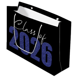 Navy Blue Glitter Class of 2026 Large Gift Bag