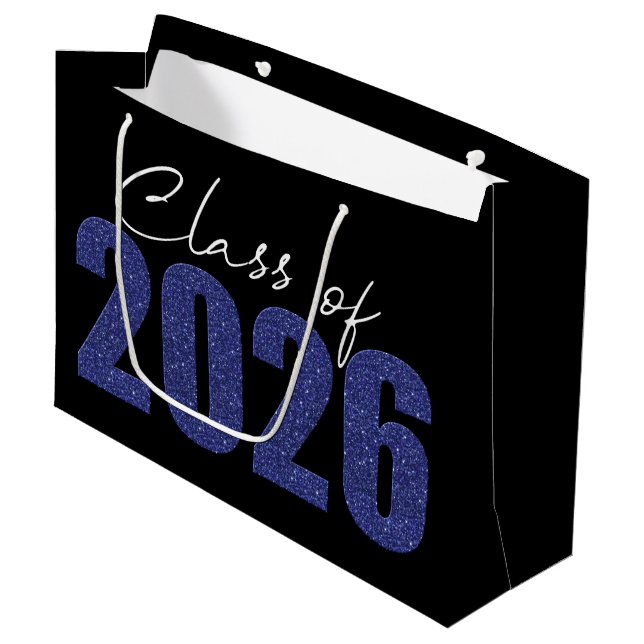 Navy Blue Glitter Class of 2026 Large Gift Bag (Front Angled)