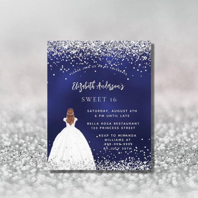Navy blue glitter dress Sweet 16 invitation (Creator Uploaded)