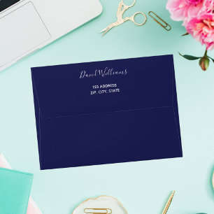 Navy blue glitter dust sparkles return address envelope
