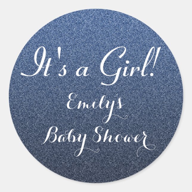 Navy Blue Glitter Girl Baby Shower Favour Sticker (Front)