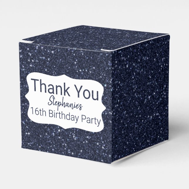 Navy Blue Glitter Happy Birthday Favor Box (Front Side)