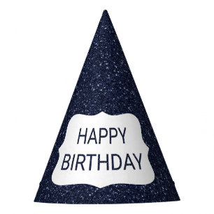 Navy Blue Glitter Happy Birthday Party Hat