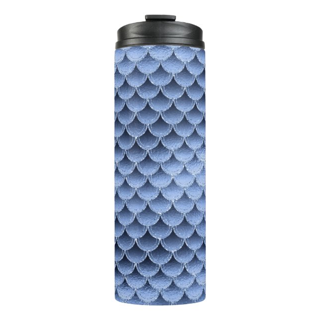 Navy Blue Glitter Mermaid Scale Pattern Thermal Tumbler (Front)