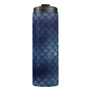 Navy Blue Glitter Mermaid Scale Pattern Thermal Tumbler