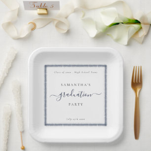 Navy Blue Glitter Name Year Graduation Party Paper Plate